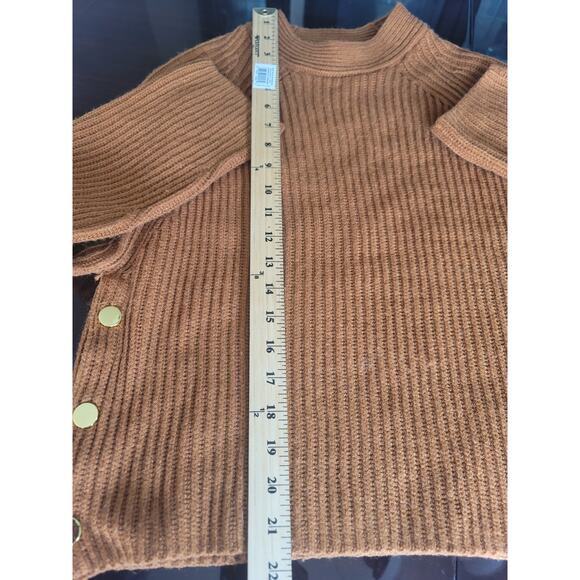 Topshop Side Button Sweater Crew Neck Brown Rib Knit Pullover Women's US 4-6 - Picture 7 of 8